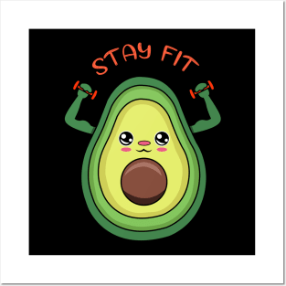 Stay Fit, cute avocado  lifting weights Posters and Art